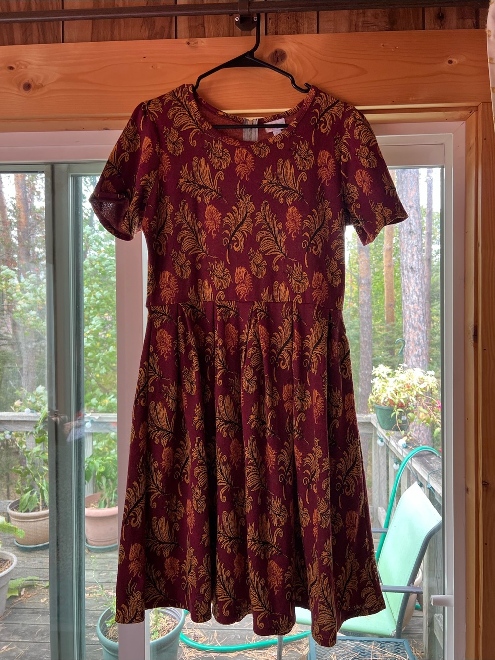 LuLaRoe Burgundy and Gold Fit-and-Flare Dress